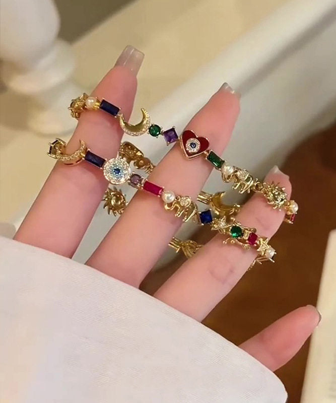 Handmade Colorful Stars And Moon Zircon Pearl Alloy Bracelet