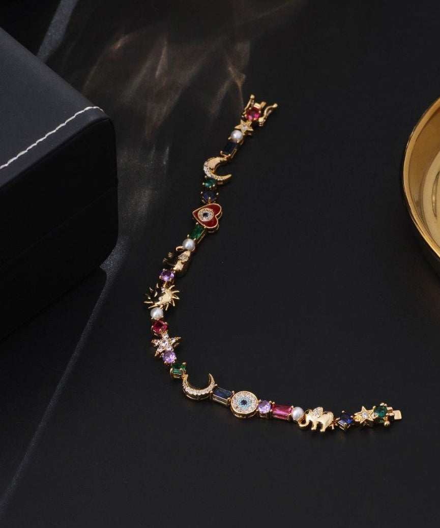 Handmade Colorful Stars And Moon Zircon Pearl Alloy Bracelet