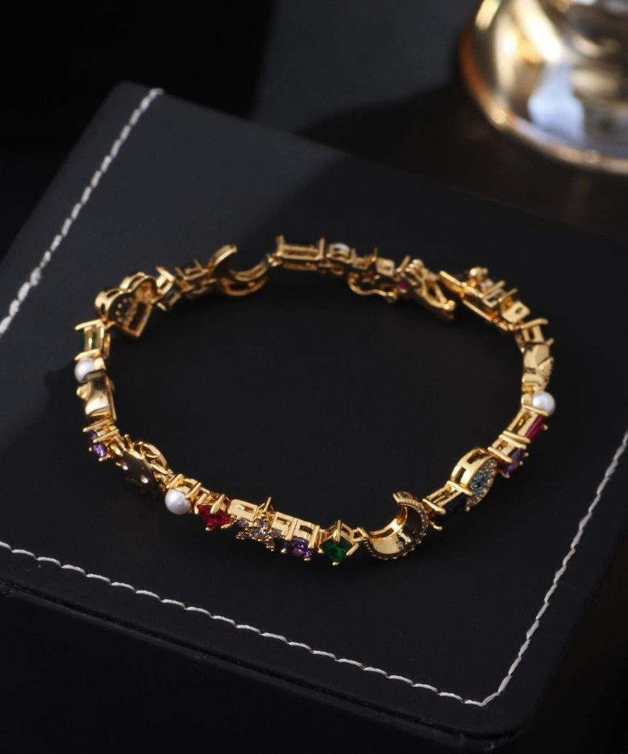Handmade Colorful Stars And Moon Zircon Pearl Alloy Bracelet