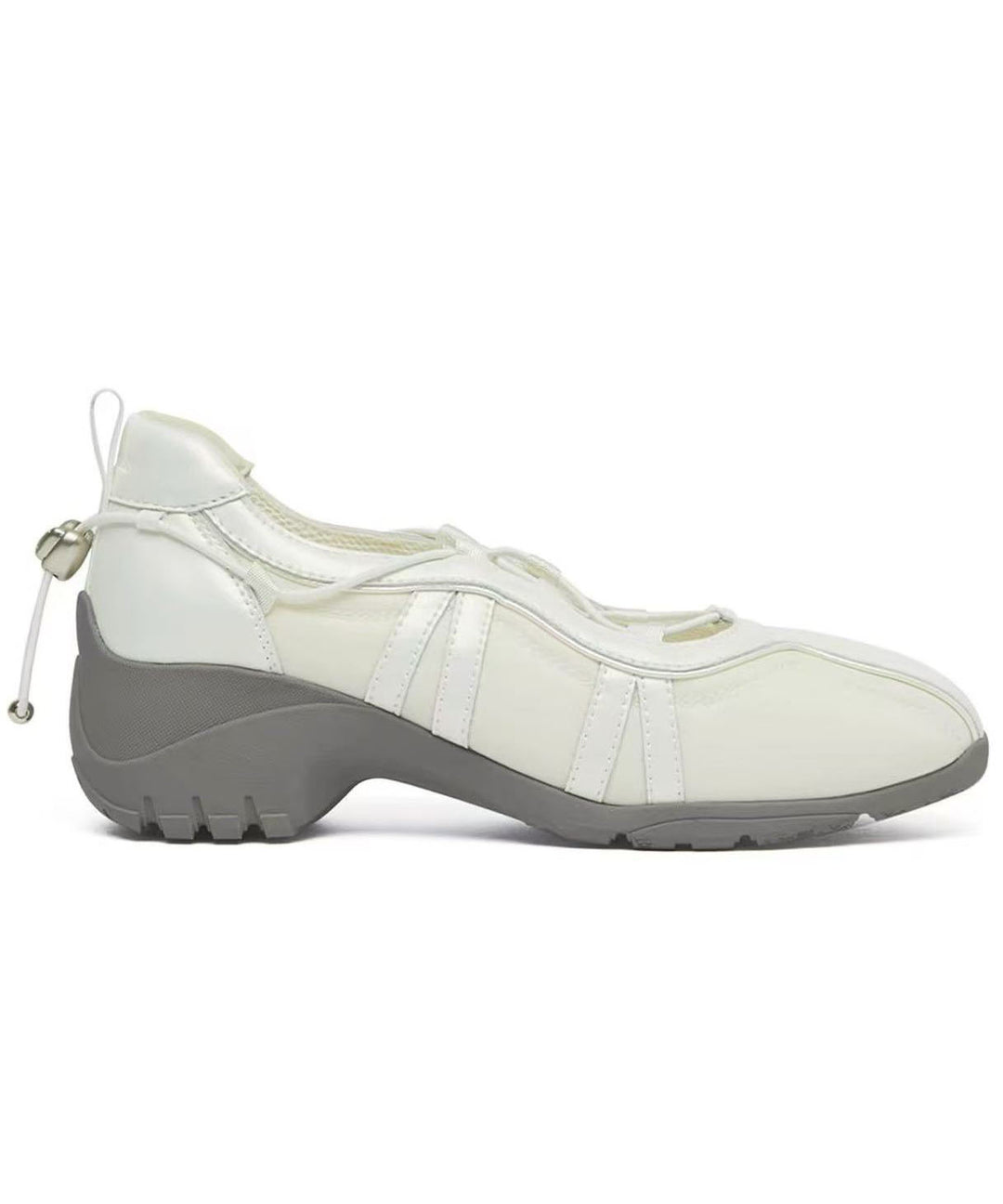 Handmade Cross Strap Chunky Flat Feet Shoes Grey Faux Leather