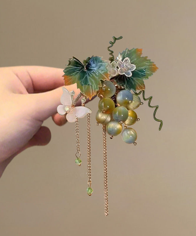 Handmade Cyan Metal Resin Grape Tassel Hairpin