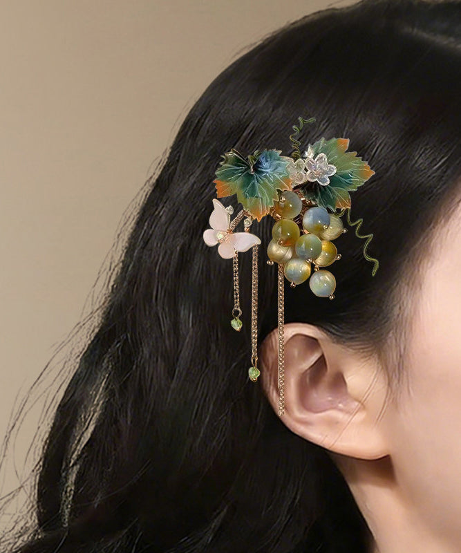 Handmade Cyan Metal Resin Grape Tassel Hairpin