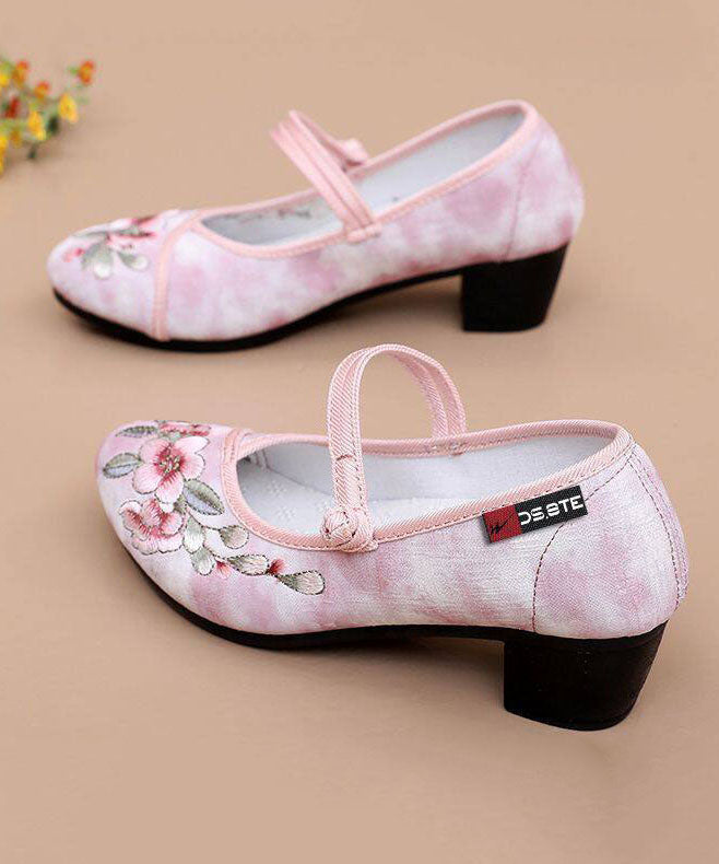 Handmade Embroidered Chunky Shoes Light Green Cotton Fabric