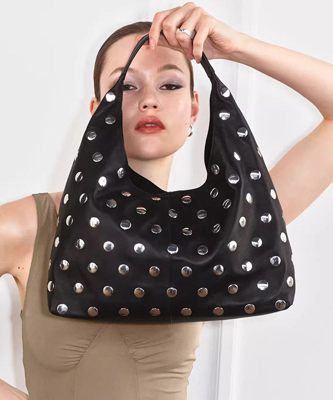 Handbag Rivet Handmade Fashion Black Rivet Faux Leather Tote Handbag – Omychic