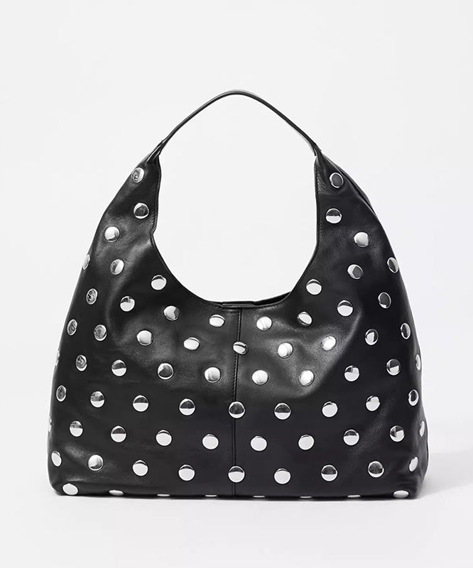 Handmade Fashion Black Rivet Faux Leather Tote Handbag
