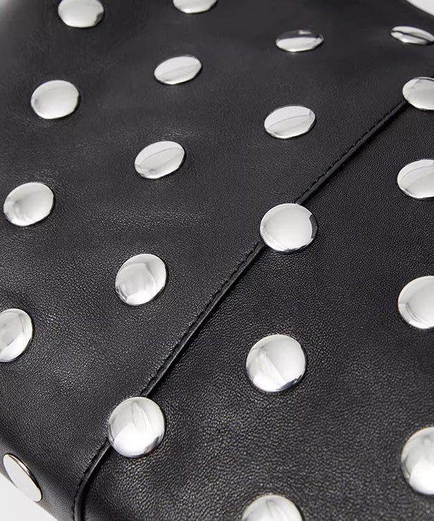 Handmade Fashion Black Rivet Faux Leather Tote Handbag