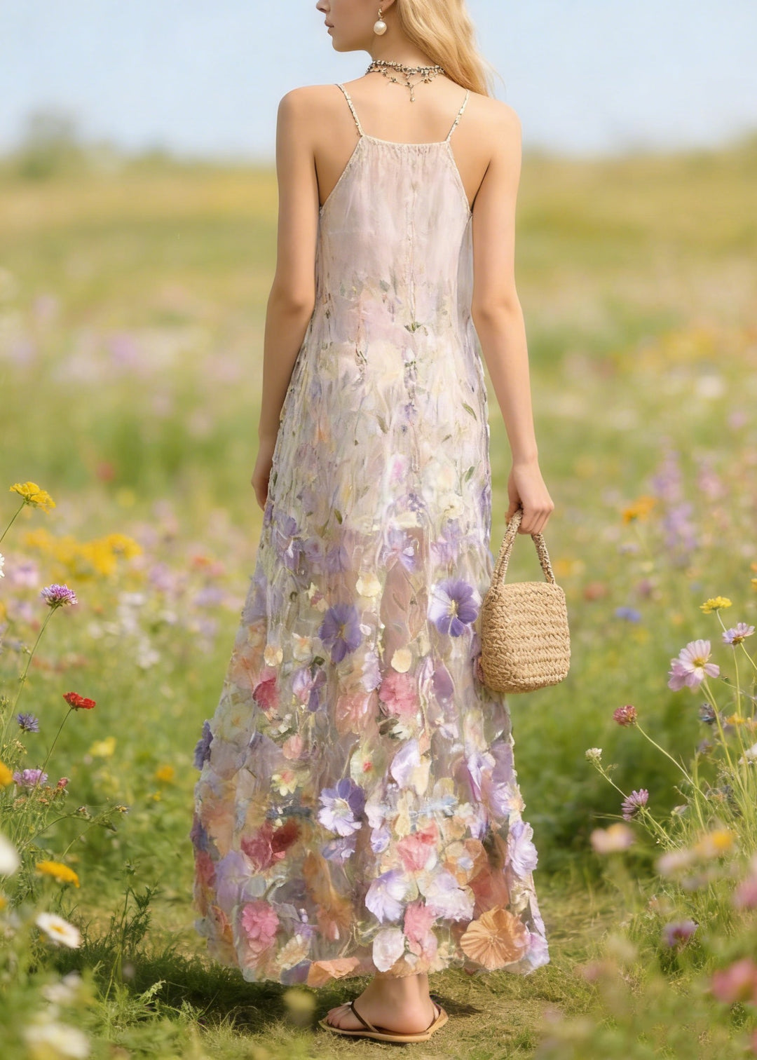 Handmade Floral Tulle Spaghetti Strap Dress Dresses Summer - Omychic