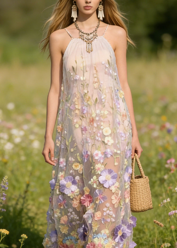 Handmade Floral Tulle Spaghetti Strap Dress Dresses Summer - Omychic