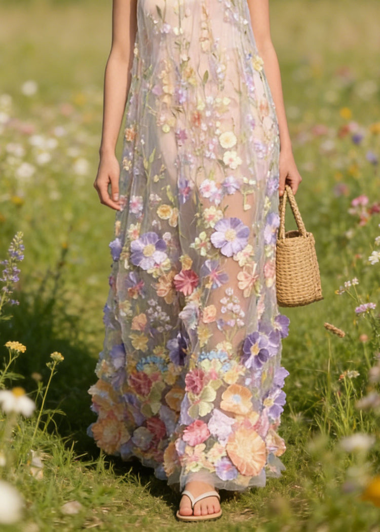 Handmade Floral Tulle Spaghetti Strap Dress Dresses Summer - Omychic
