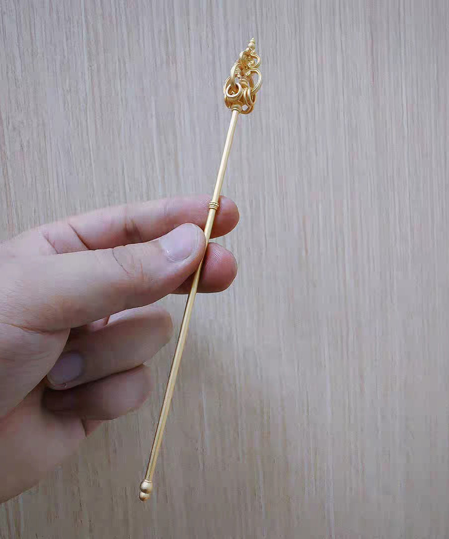 Handmade Gold Hollow Out Zen Staff Gold Plated Hairpin - Omychic