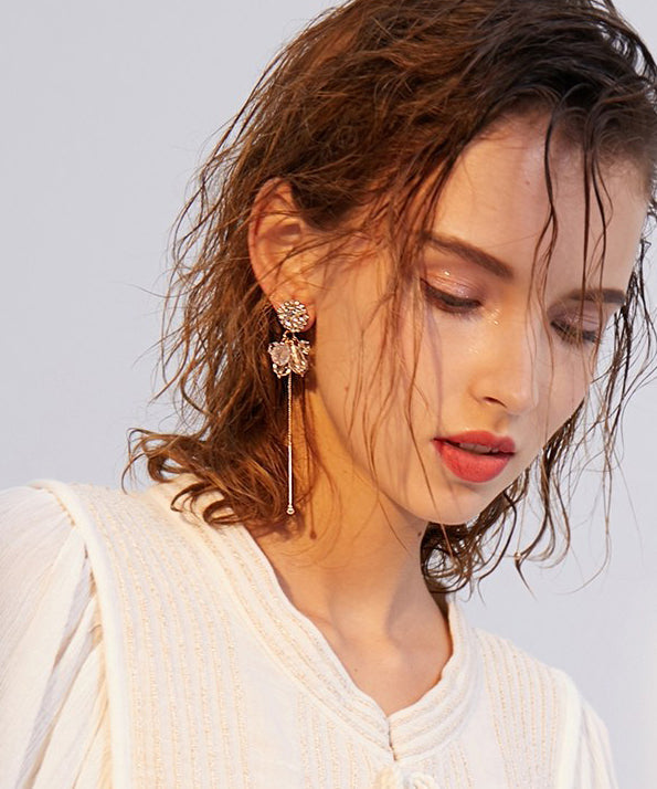 Handmade Gold Zircon Crystal Tassels Alloy Drop Earrings