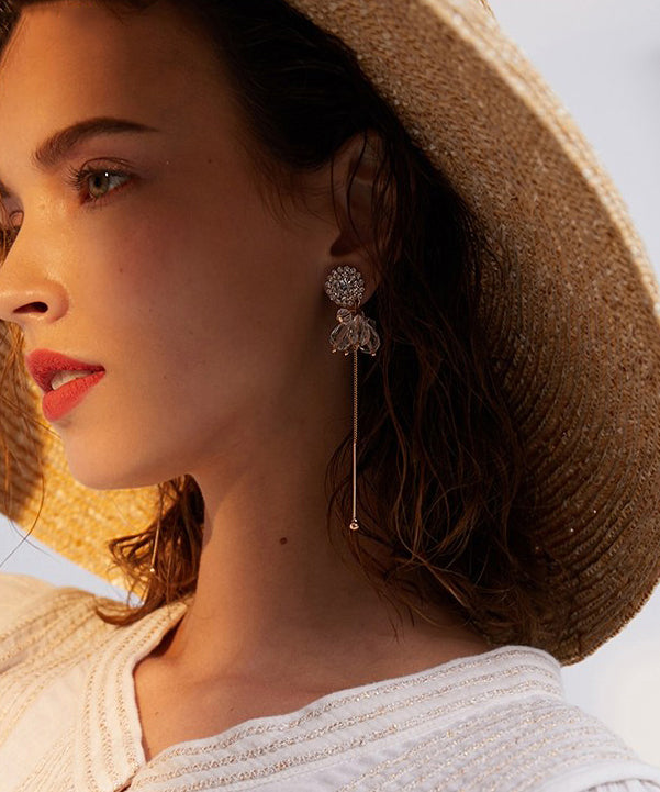 Handmade Gold Zircon Crystal Tassels Alloy Drop Earrings