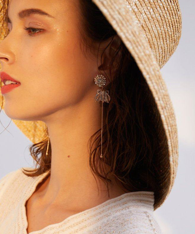 Handmade Gold Zircon Crystal Tassels Alloy Drop Earrings