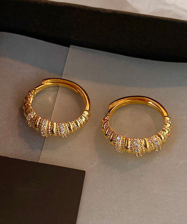 Handmade Gold Zircon Hemp Flowers Adjustable Gold Plated Rings