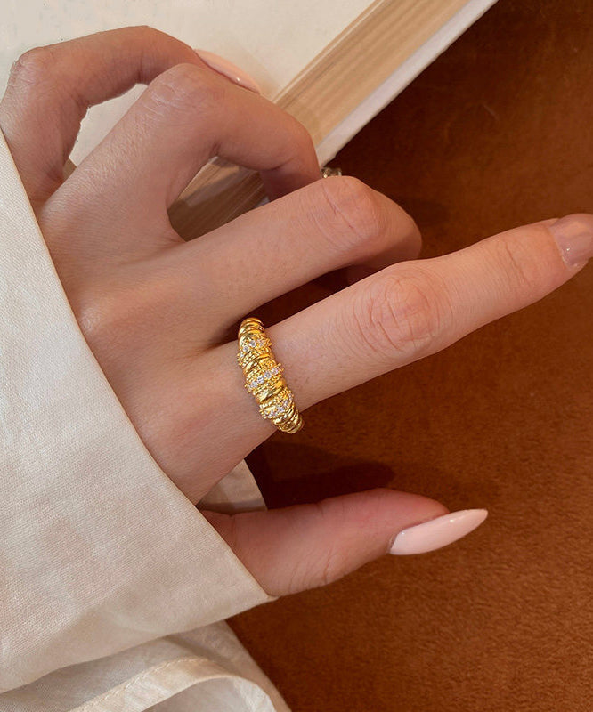 Handmade Gold Zircon Hemp Flowers Adjustable Gold Plated Rings