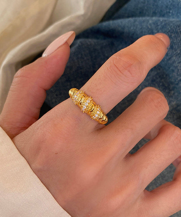 Handmade Gold Zircon Hemp Flowers Adjustable Gold Plated Rings