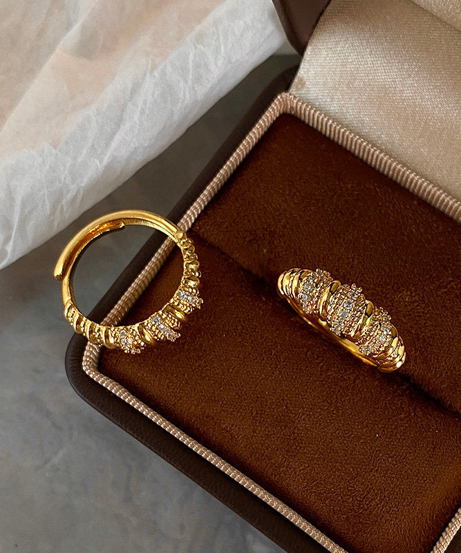Handmade Gold Zircon Hemp Flowers Adjustable Gold Plated Rings