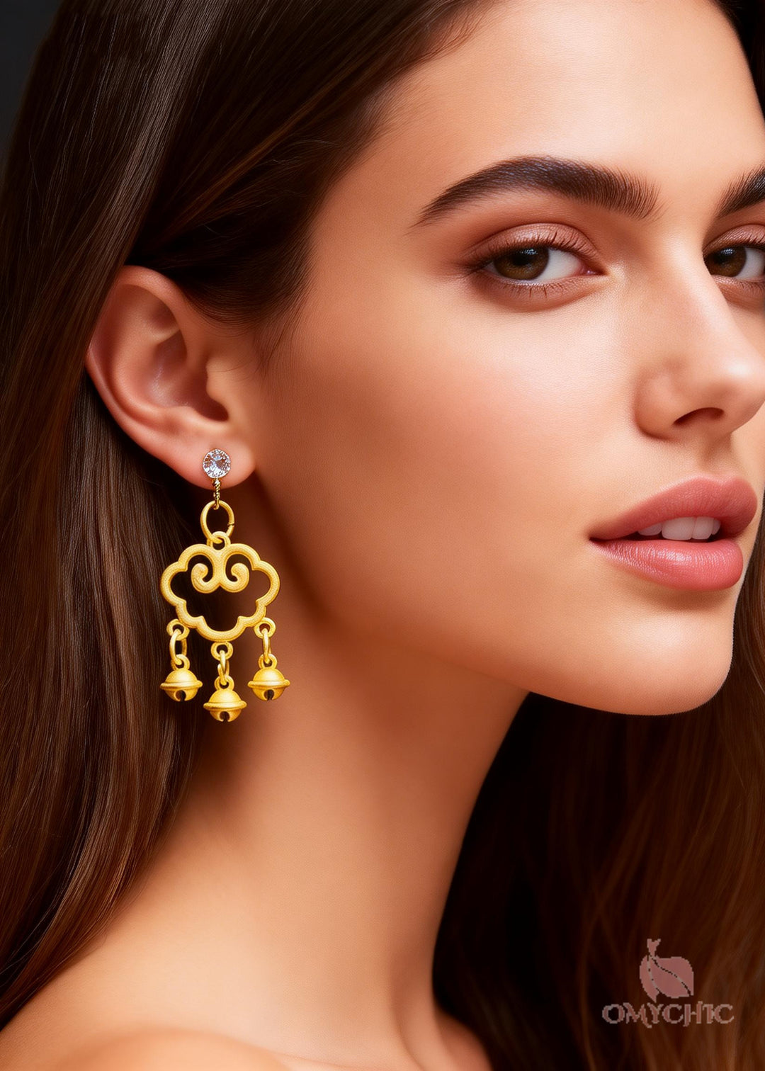 Handmade Golden Auspicious Clouds Small Bell Drop Earrings