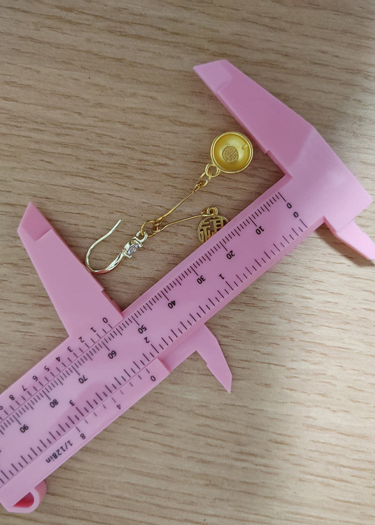 Handmade Golden Bowl And Fu Character 14K Gold Drop Earrings - Omychic
