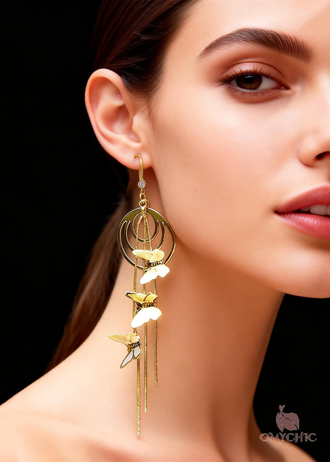 Handmade Golden Butterfly Long Tassels Drop Earrings