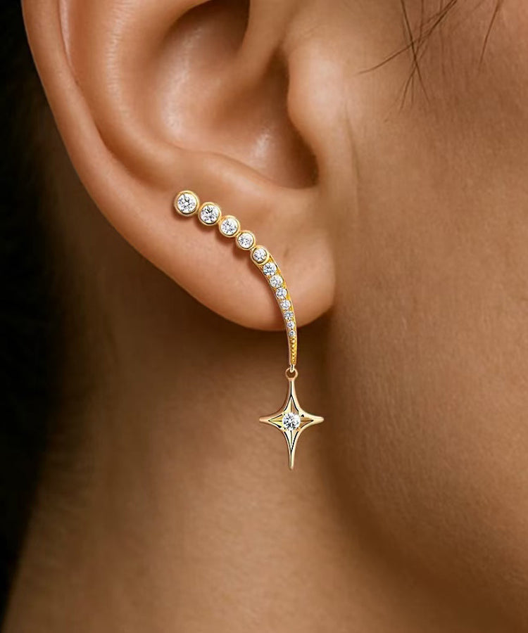 Handmade Golden Star Tasseled Zircon Drop Earrings - Omychic