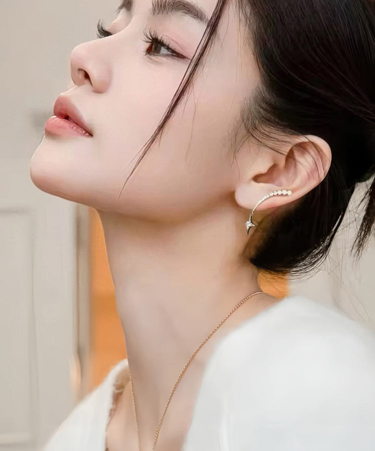 Handmade Golden Star Tasseled Zircon Drop Earrings - Omychic