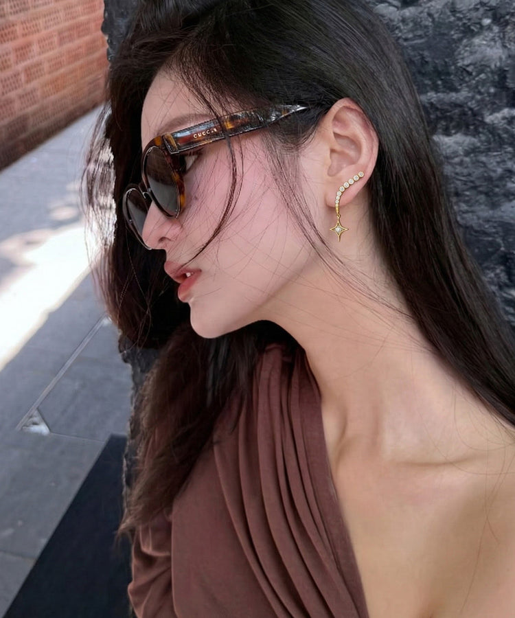 Handmade Golden Star Tasseled Zircon Drop Earrings - Omychic