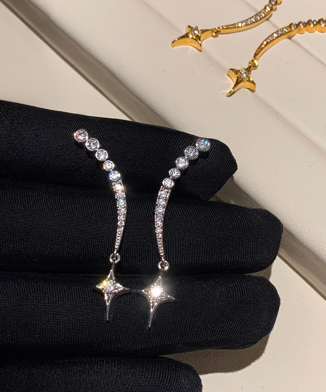 Handmade Golden Star Tasseled Zircon Drop Earrings - Omychic