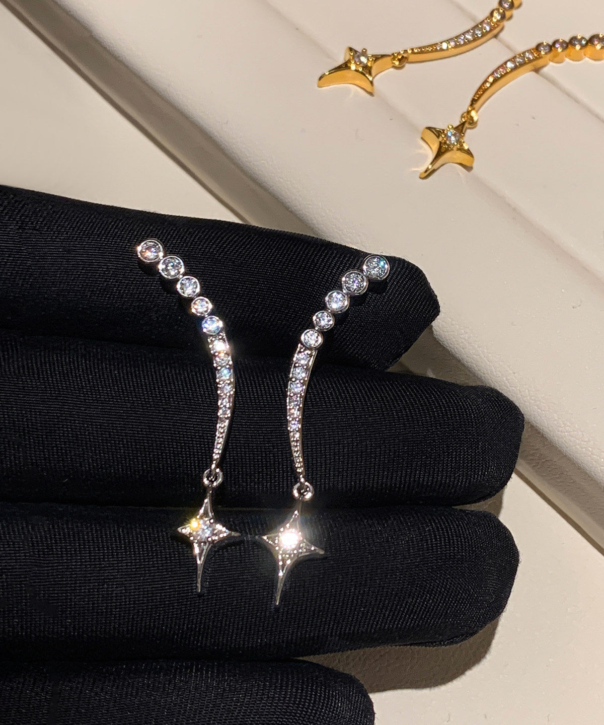 Handmade Golden Star Tasseled Zircon Drop Earrings - Omychic