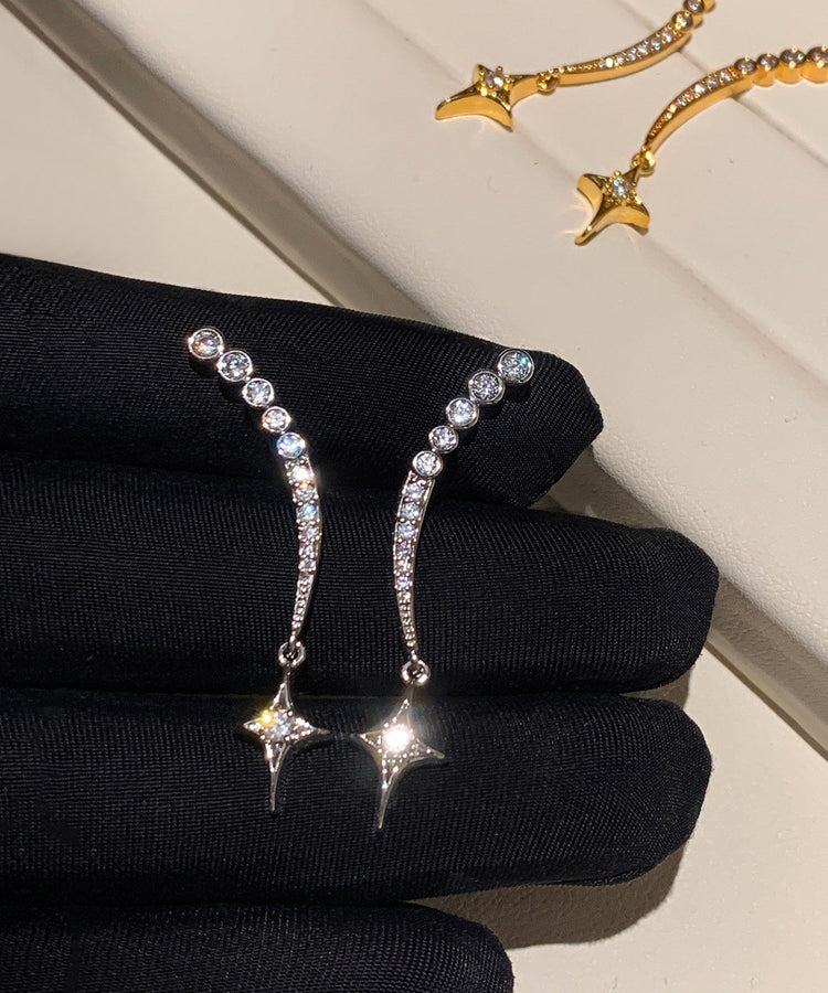 Handmade Golden Star Tasseled Zircon Drop Earrings - Omychic