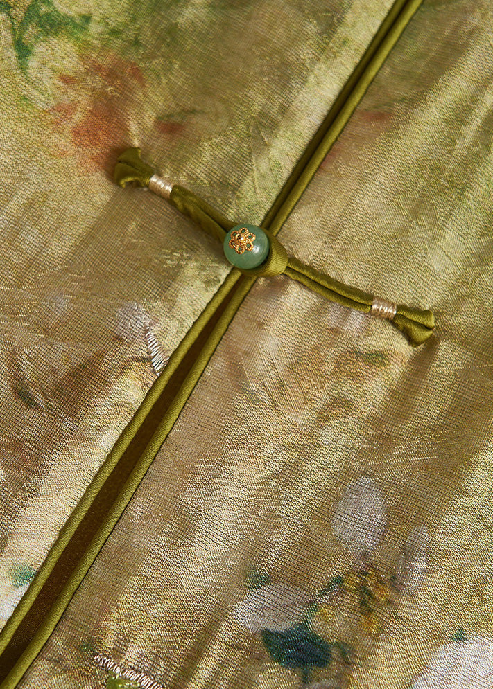 Handmade Grass Green Sequins Embroidered Silk Vests Fall