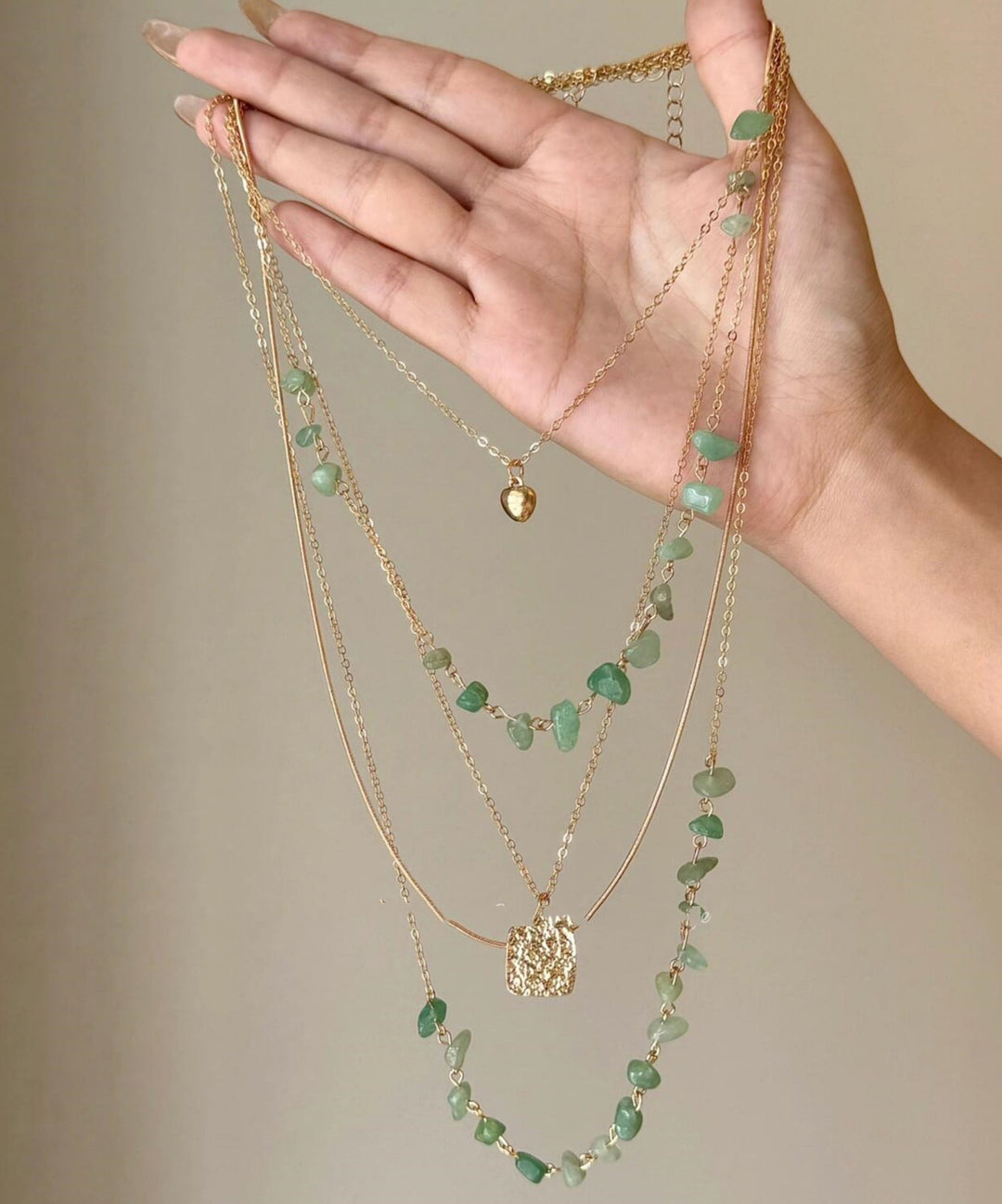 Handmade Green Copper Alloy Asymmetrical Turquoise Layered Tassel Lariat Necklace