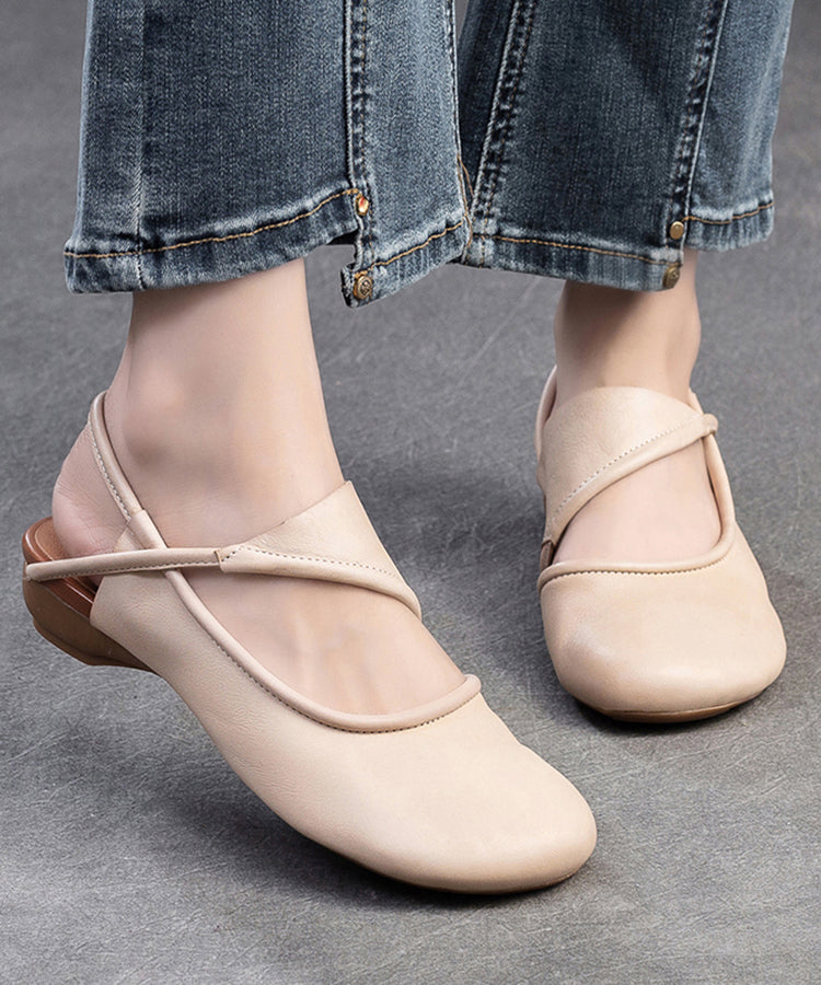 Handmade Green Cowhide Leather Splicing Hollow Out Walking Sandals