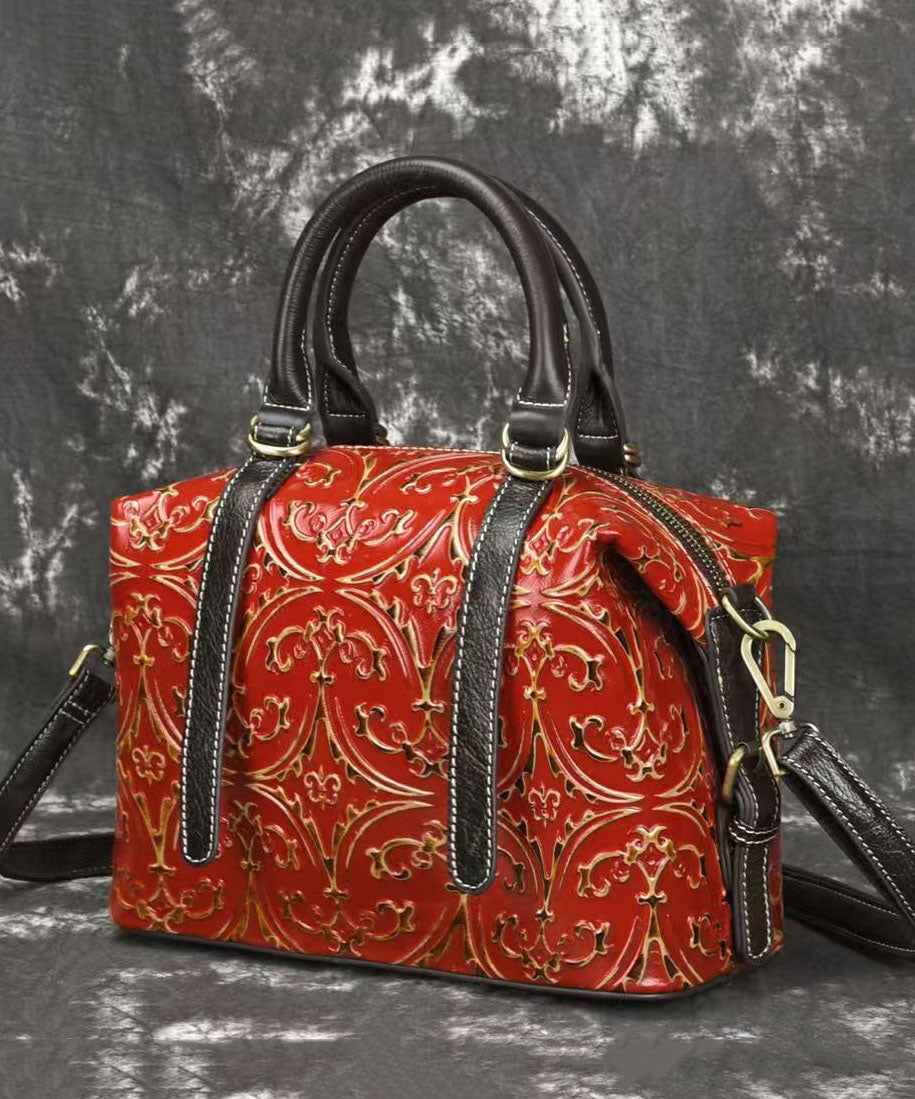 Handmade Green Embossed Calf Leather Tote Handbag