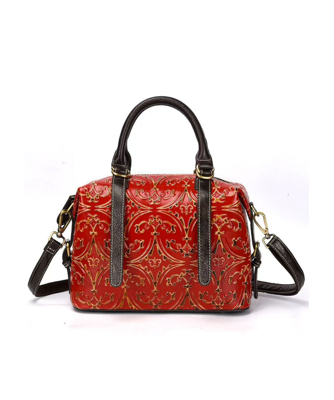 Handmade Green Embossed Calf Leather Tote Handbag