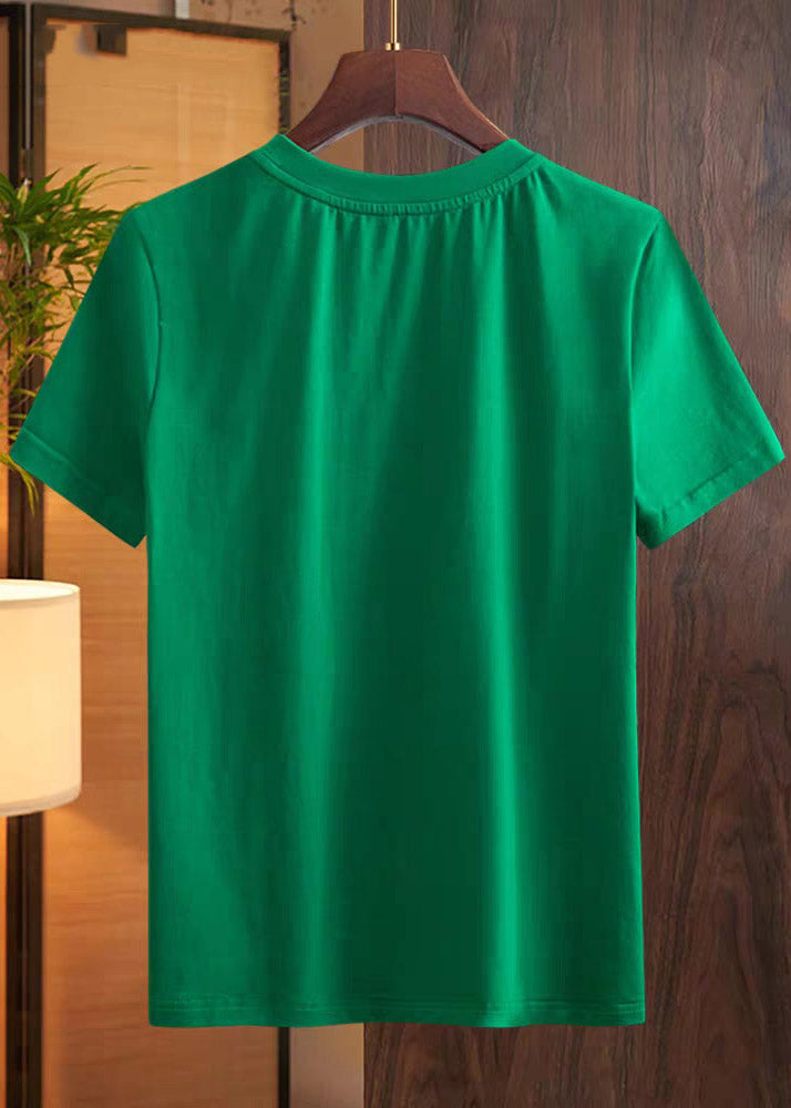 Handmade Green Floral Solid Shirts Short Sleeve