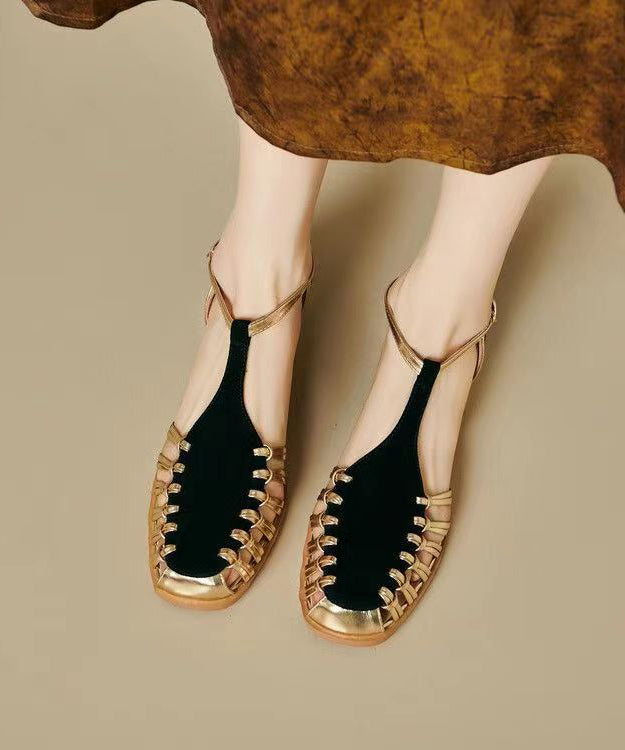 Handmade Green Hollow Out Splicing Walking Sandals - Omychic