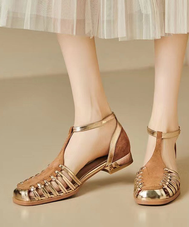 Handmade Green Hollow Out Splicing Walking Sandals - Omychic