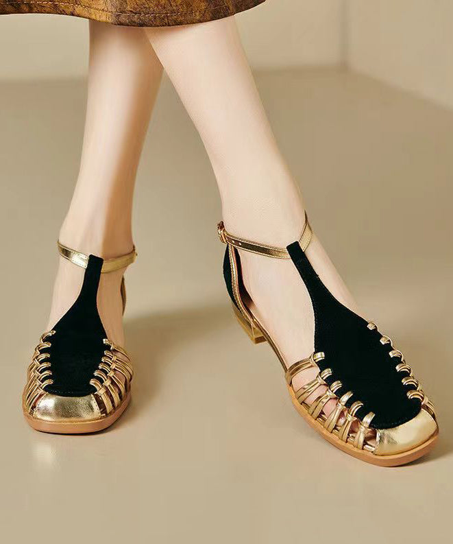 Handmade Green Hollow Out Splicing Walking Sandals - Omychic