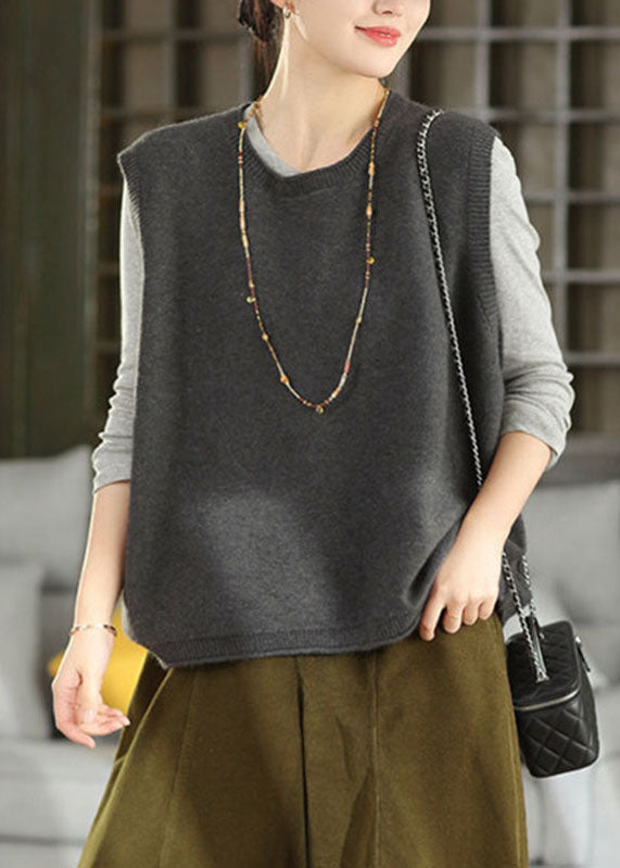 Handmade Green O-Neck Patchwork Cotton Knit Waistcoat Winter