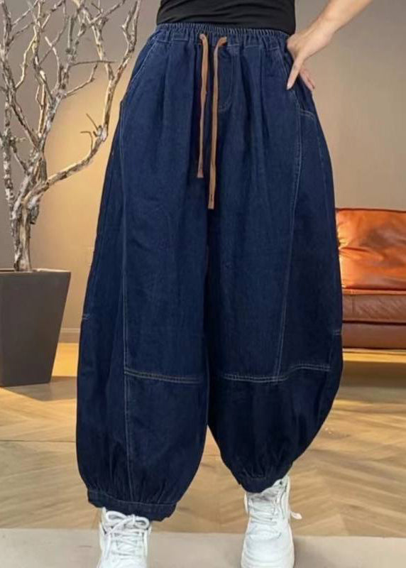 Handmade Green Pockets Patchwork Elastic Waist Lantern Pants Summer