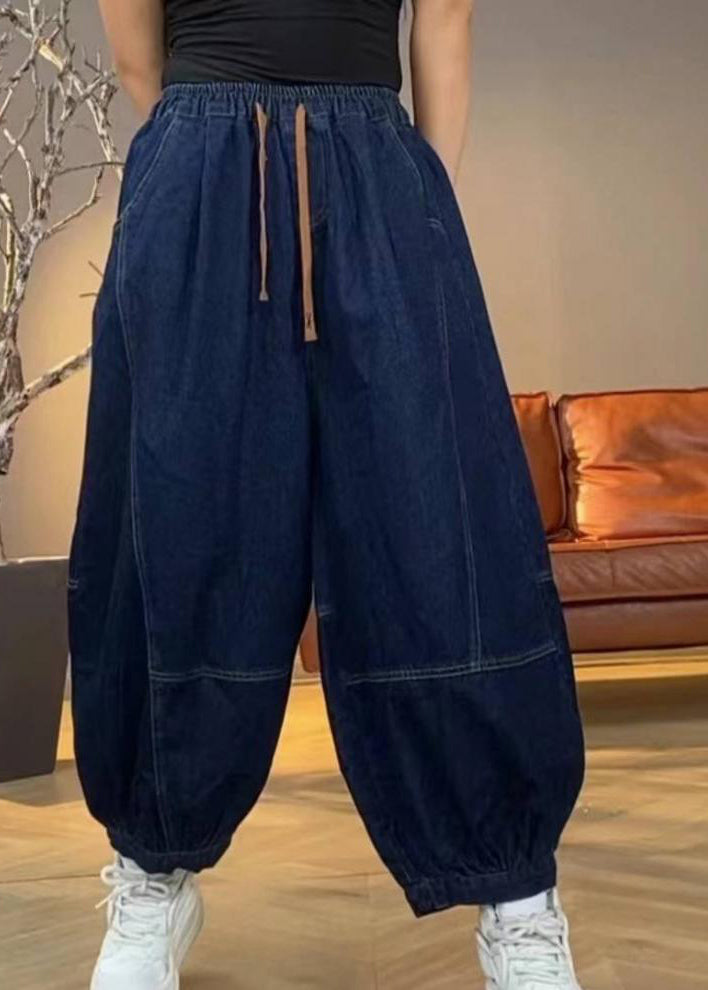 Handmade Green Pockets Patchwork Elastic Waist Lantern Pants Summer