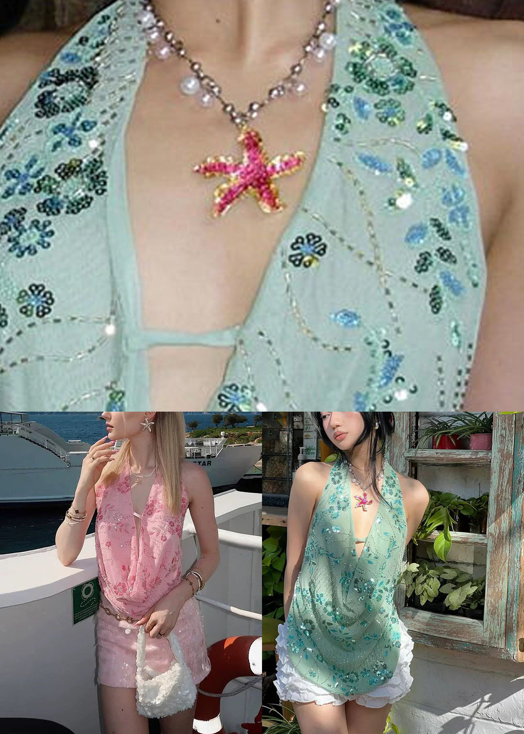Handmade Green V Neck Print Vest Summer