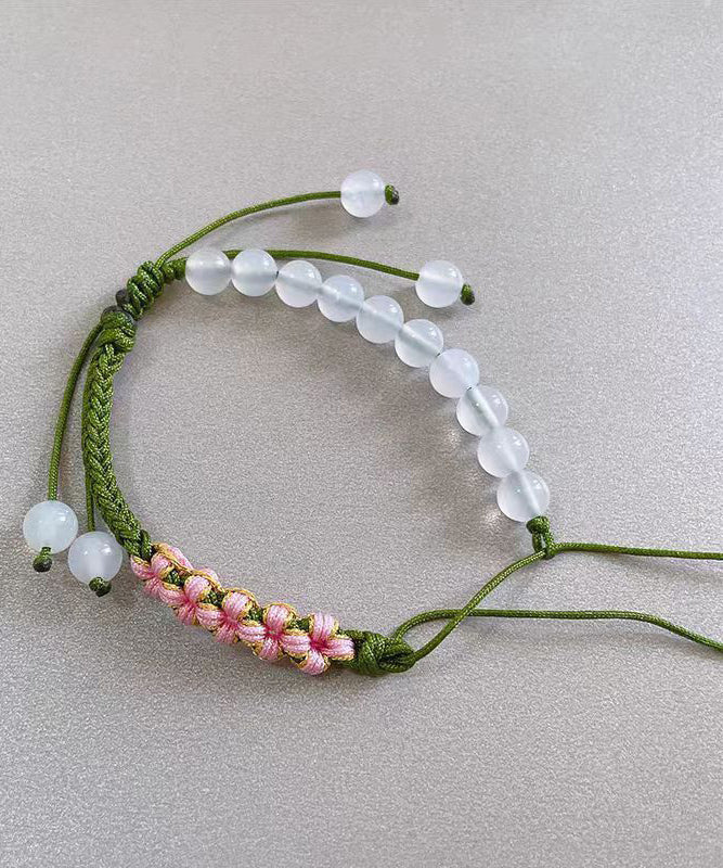 Handmade Green Weave Five Peach Blossoms Tassel Charm Bracelet