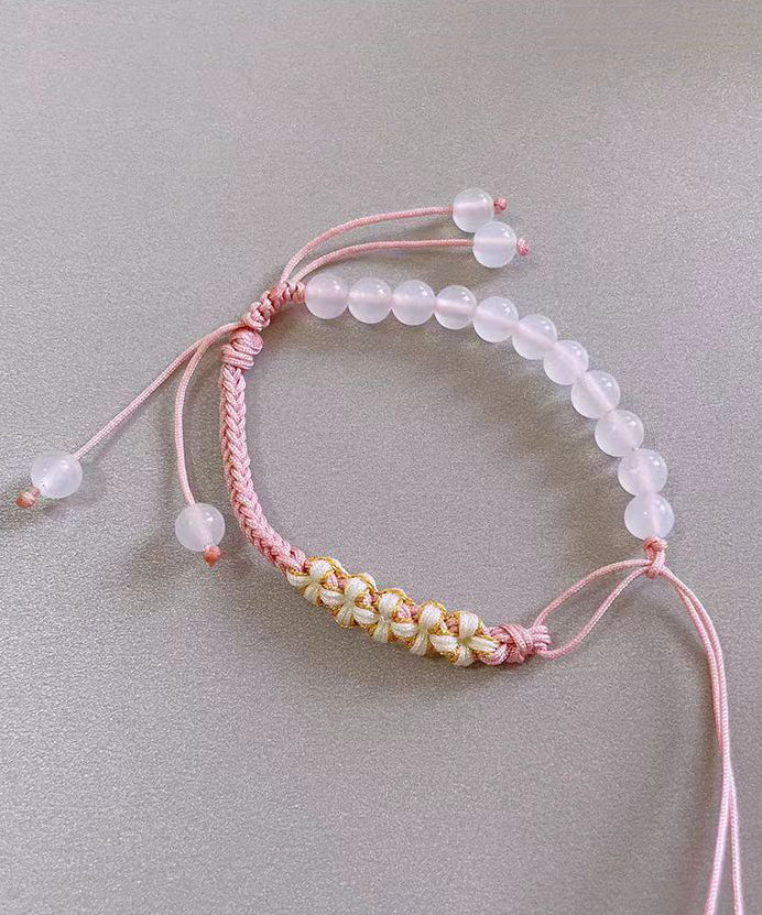 Handmade Green Weave Five Peach Blossoms Tassel Charm Bracelet