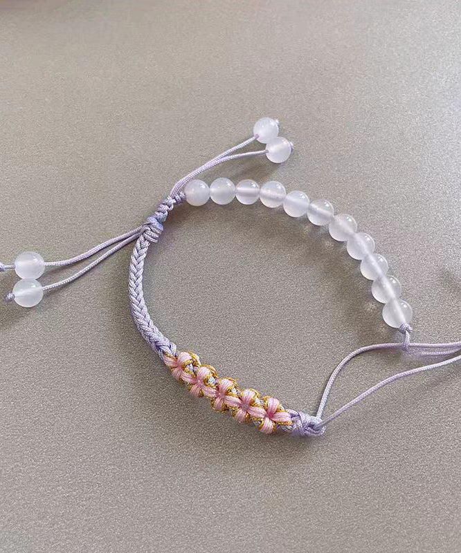 Handmade Green Weave Five Peach Blossoms Tassel Charm Bracelet