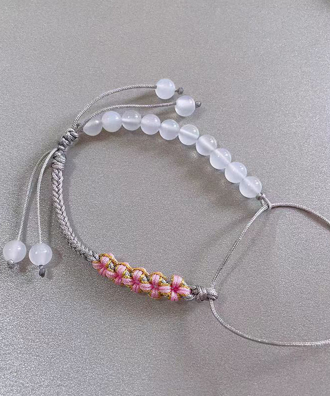 Handmade Green Weave Five Peach Blossoms Tassel Charm Bracelet