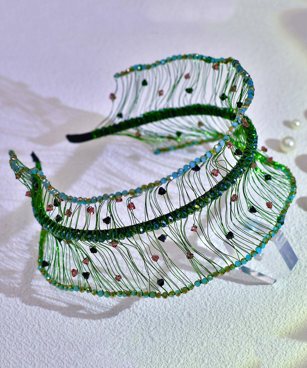 Handmade Green Weave Zircon Beading HairPiece