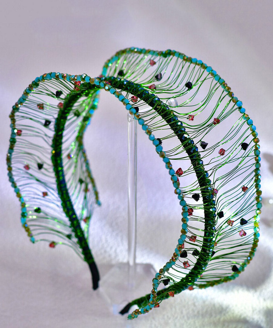 Handmade Green Weave Zircon Beading HairPiece