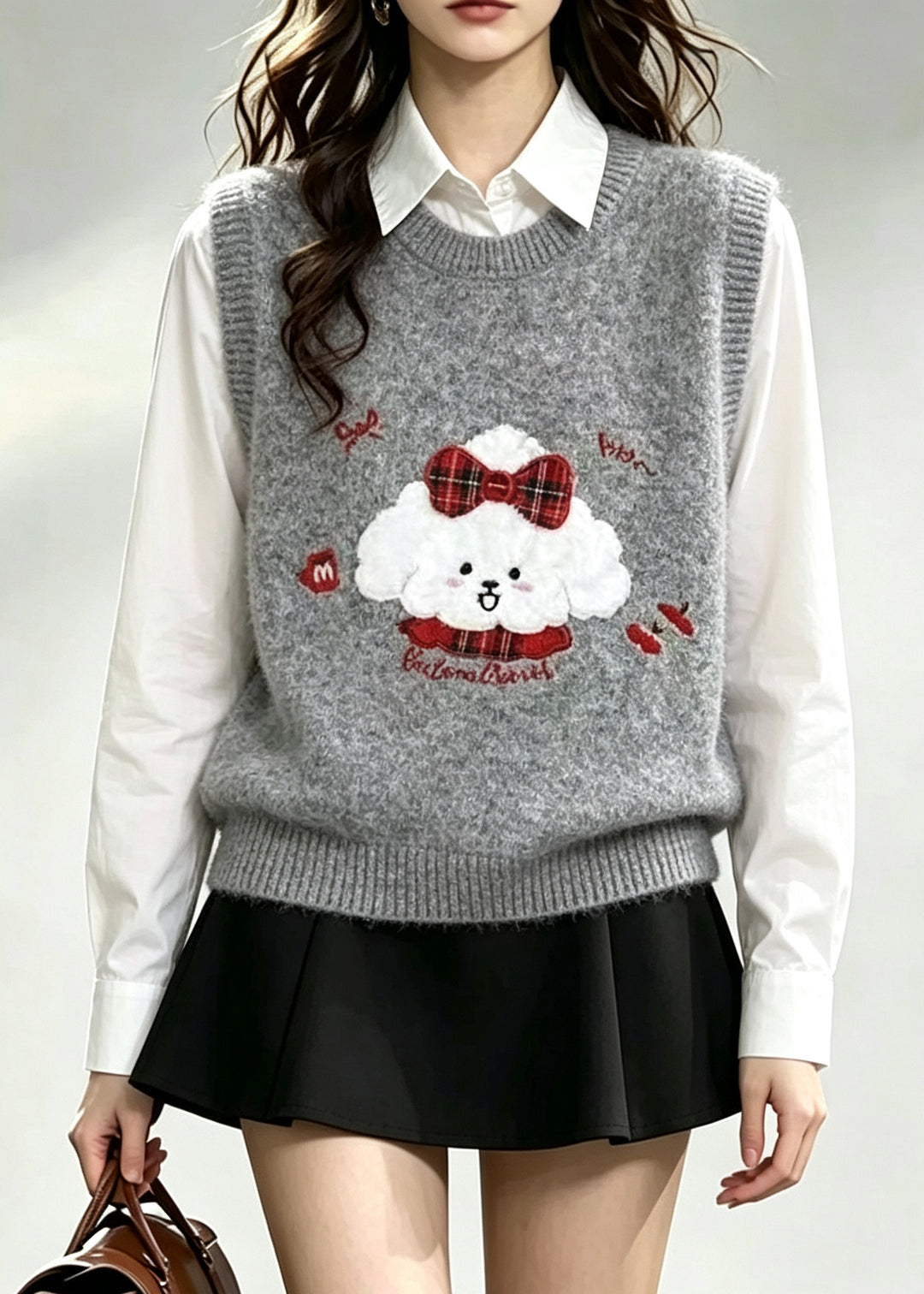 Handmade Grey Embroideried Knit Vests Winter